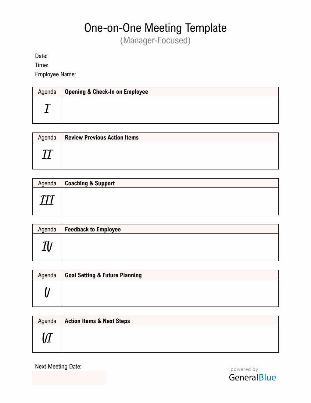 Downloadable 1-on-1 Meeting with Manager Template (Word)
