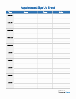 Appointment Sign Up Sheet in Word