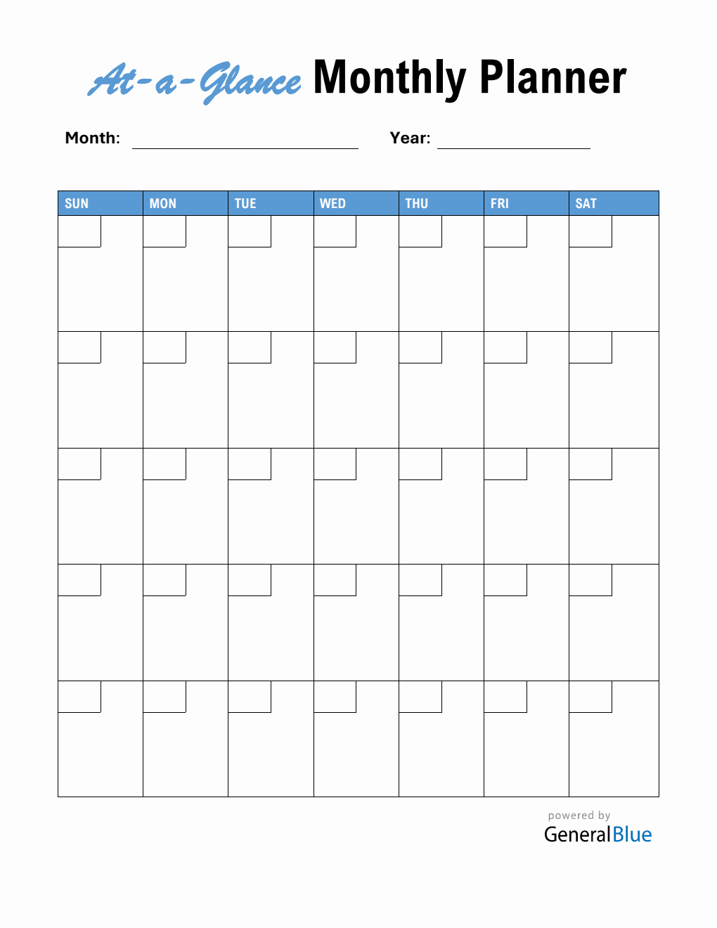 Blank At-a-Glance Monthly Planner (PDF)