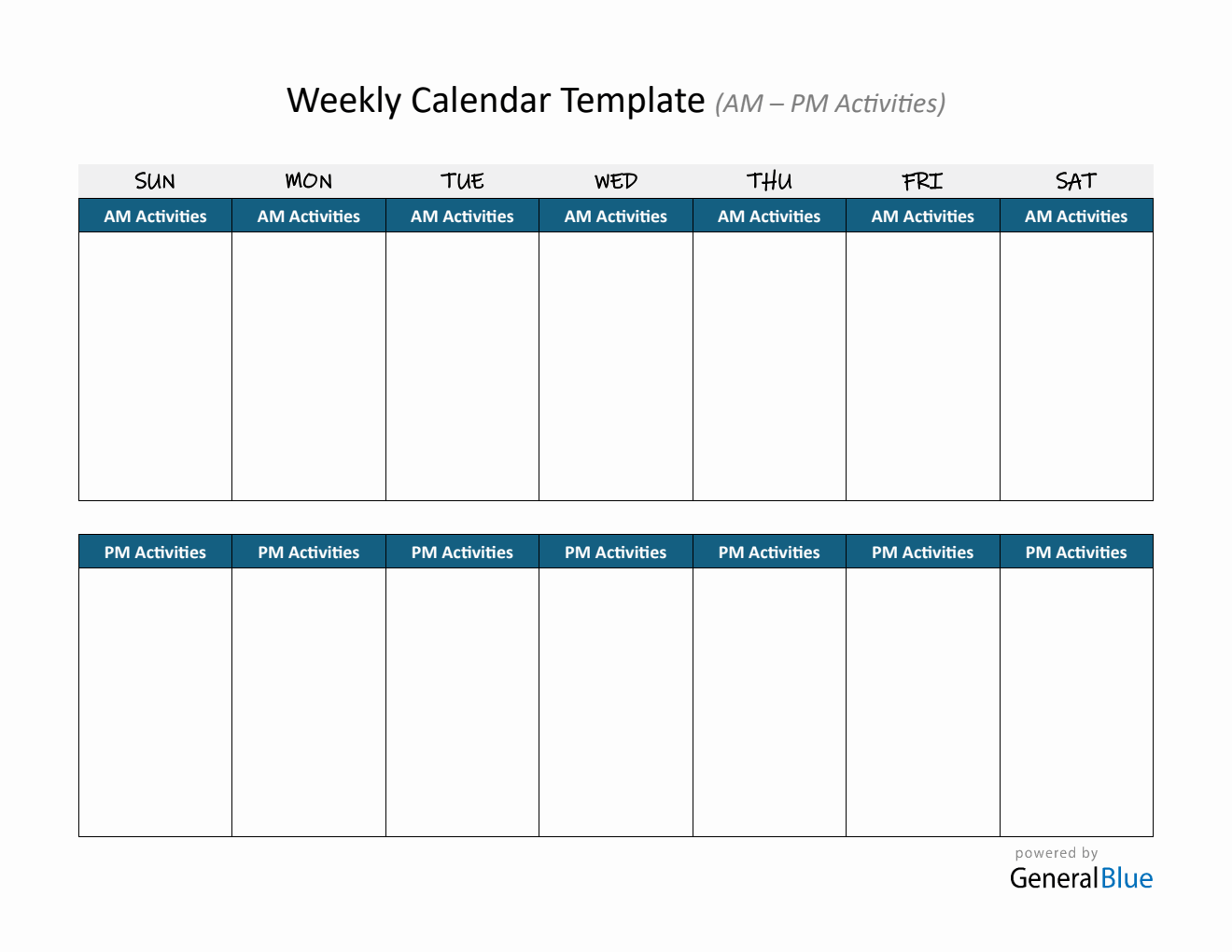 At-A-Glance Weekly Calendar Downloadable in Word (AM-PM Layout)