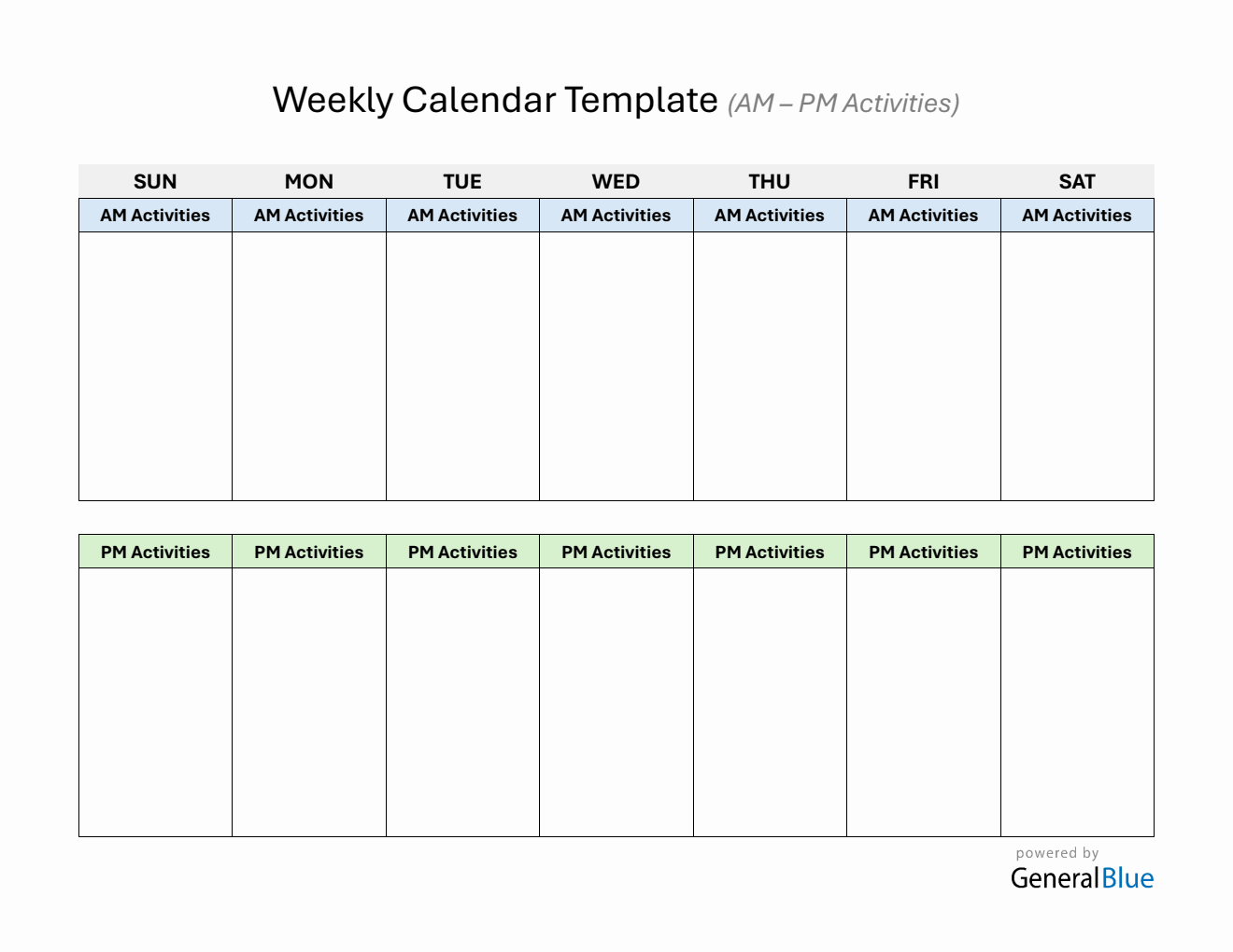 At-A-Glance Weekly Calendar Customizable in Word (AM-PM Layout)