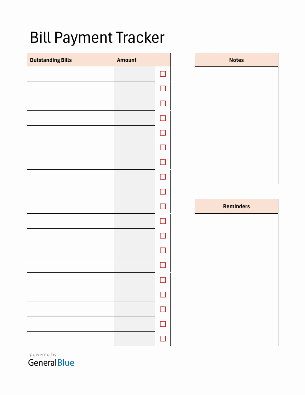 Editable Bill Payment Tracker in PDF