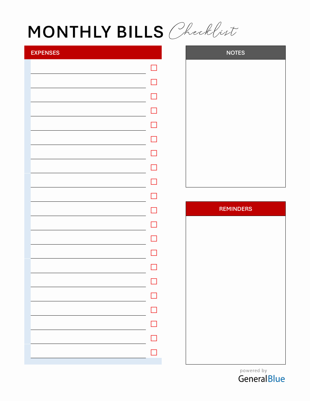 Downloadable Bill Payment Tracker in PDF