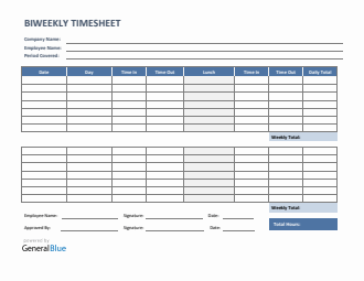 Biweekly Timesheet with Lunch Break in Word