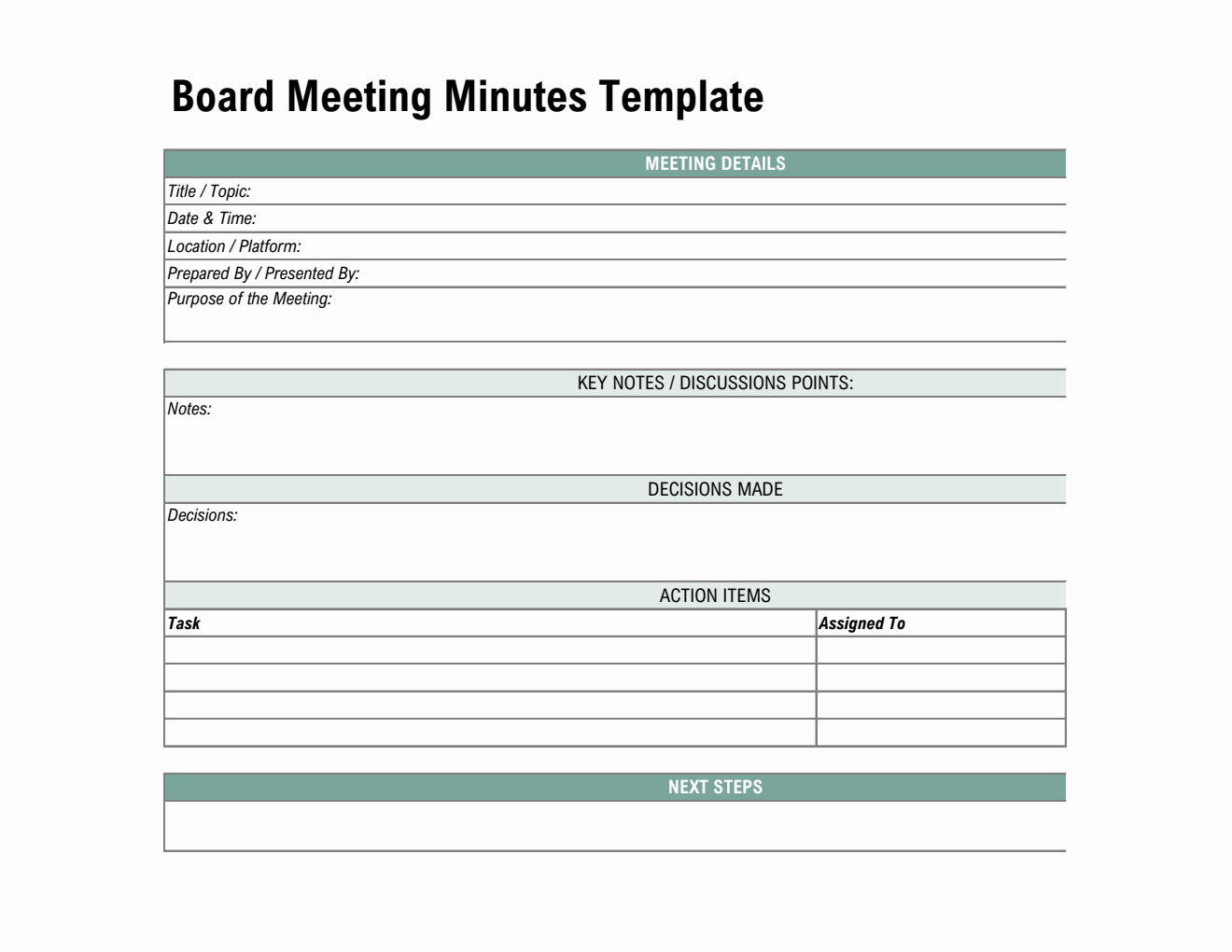 Customizable Board Meeting Minutes Template Excel