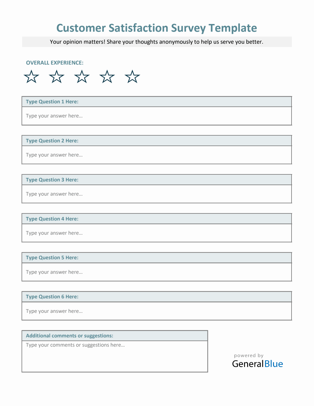 Fillable Customer Feedback Survey Form in Excel
