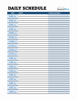 Daily Schedule Template Word (30 Min Interval)