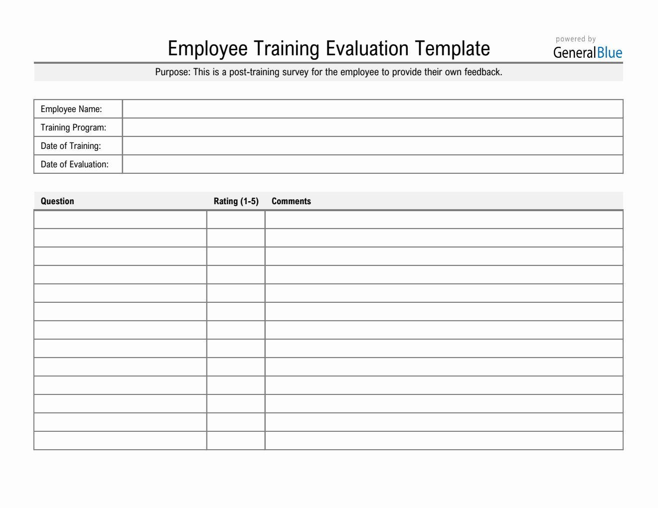 Free Employee Post-Training Evaluation Form Printable in Excel