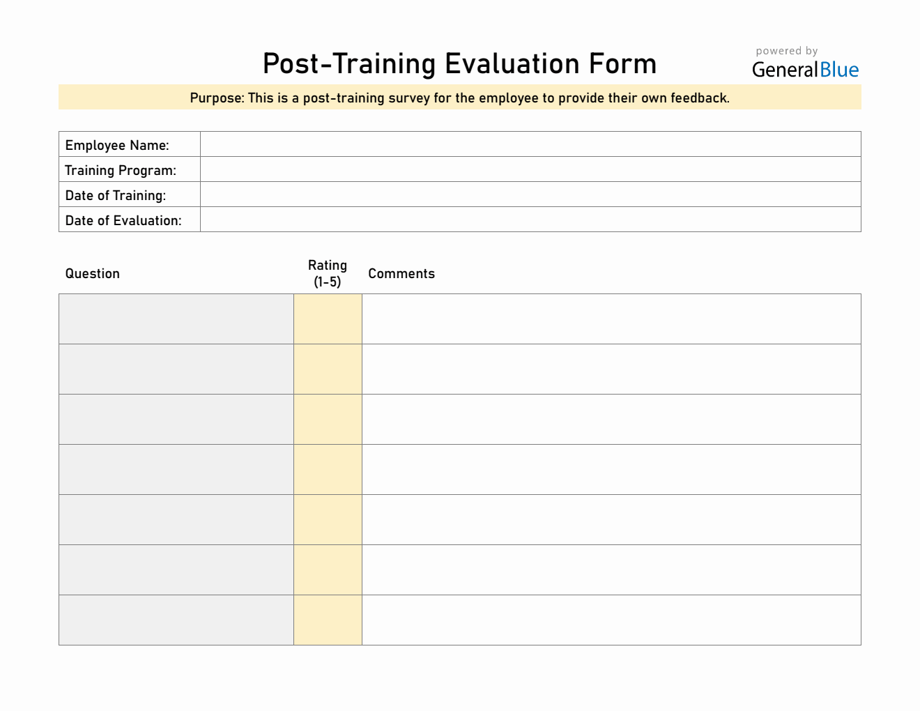 Free Employee Post-Training Evaluation Form  in Word