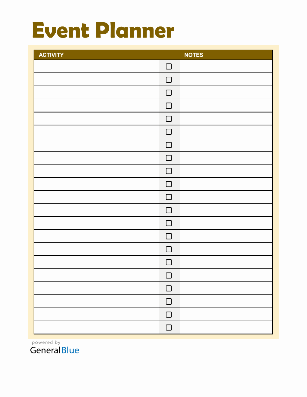 Free Event Planner - Downloadable Excel Template