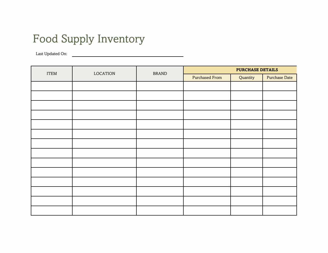 Printable Food Supply Inventory Sheet (Excel)