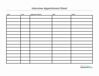 Interview Appointment Sheet Template in Word (Basic)