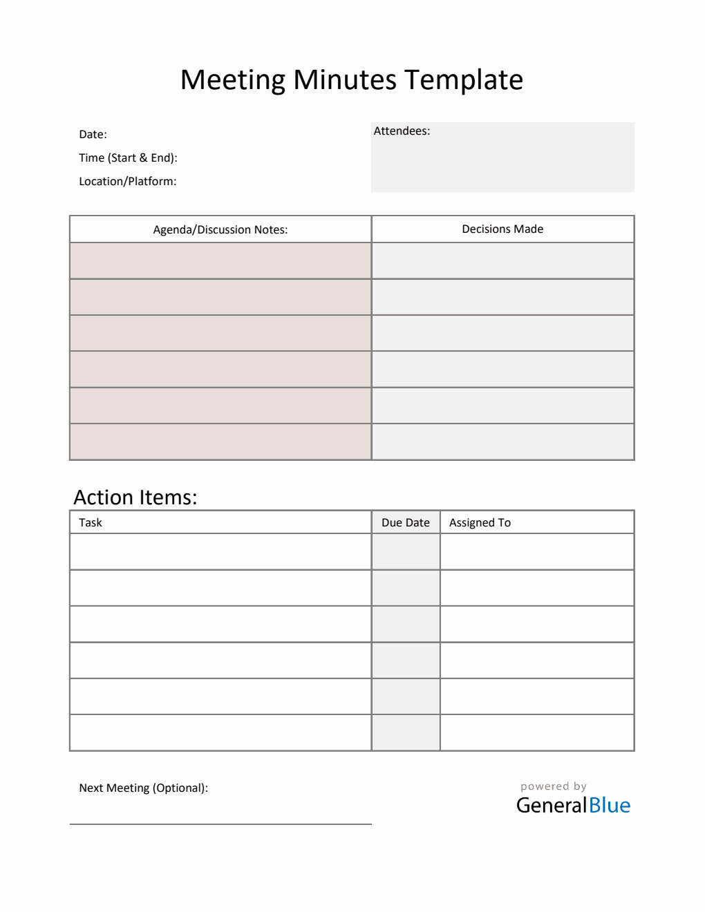 Meeting Minutes Template Downloadable in Excel