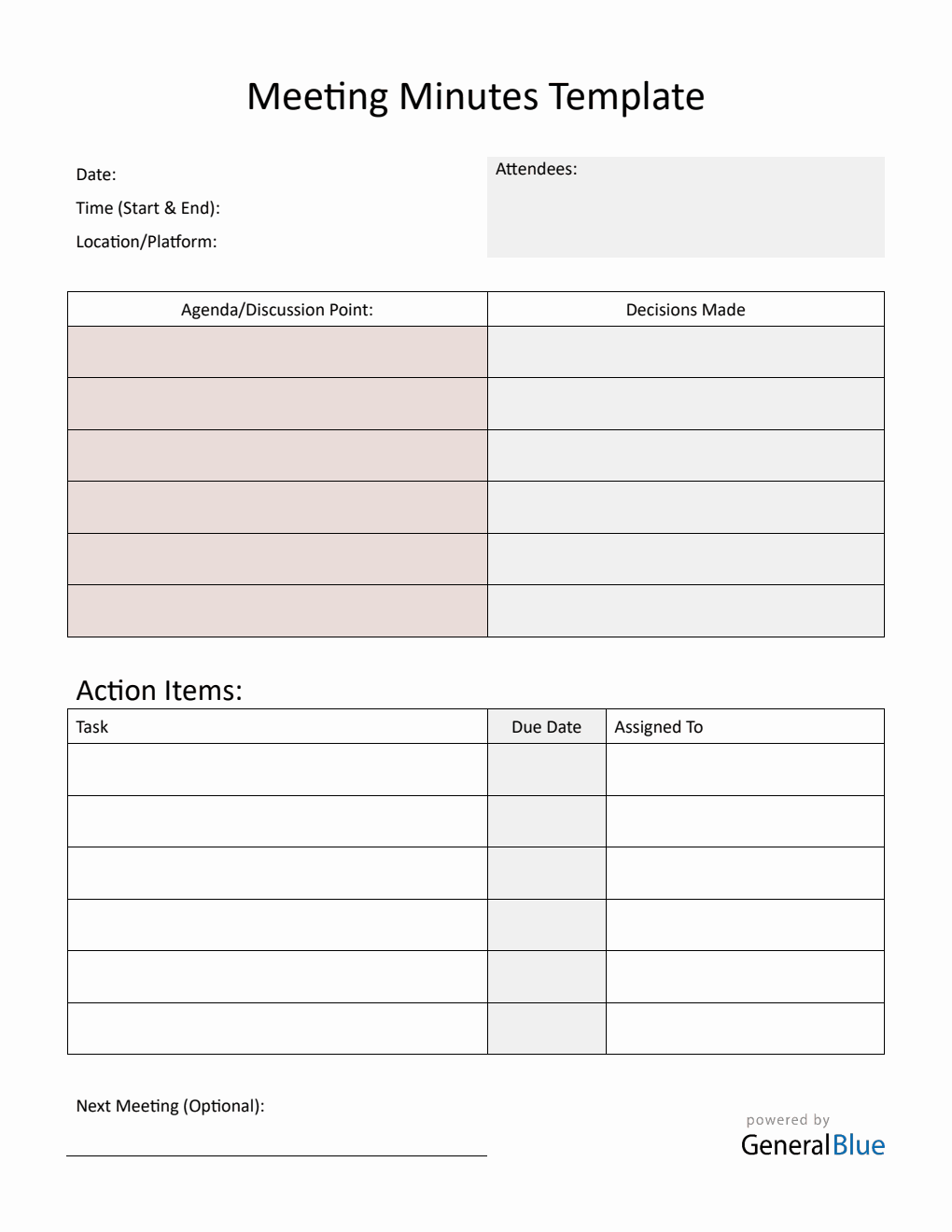 Meeting Minutes Template Downloadable in PDF