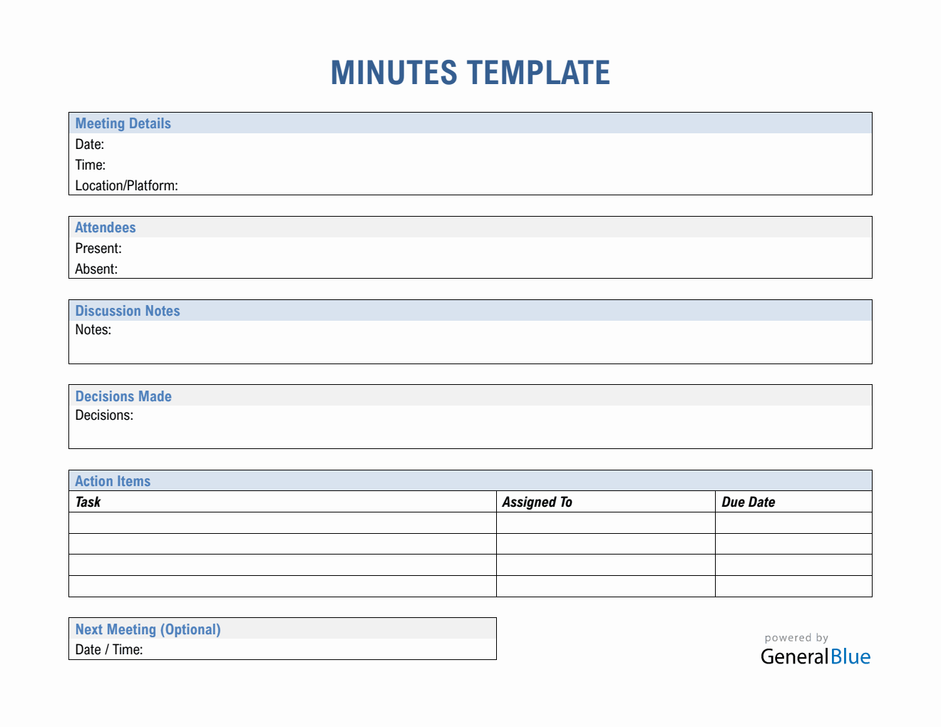 Free  Minutes Template (PDF Format)