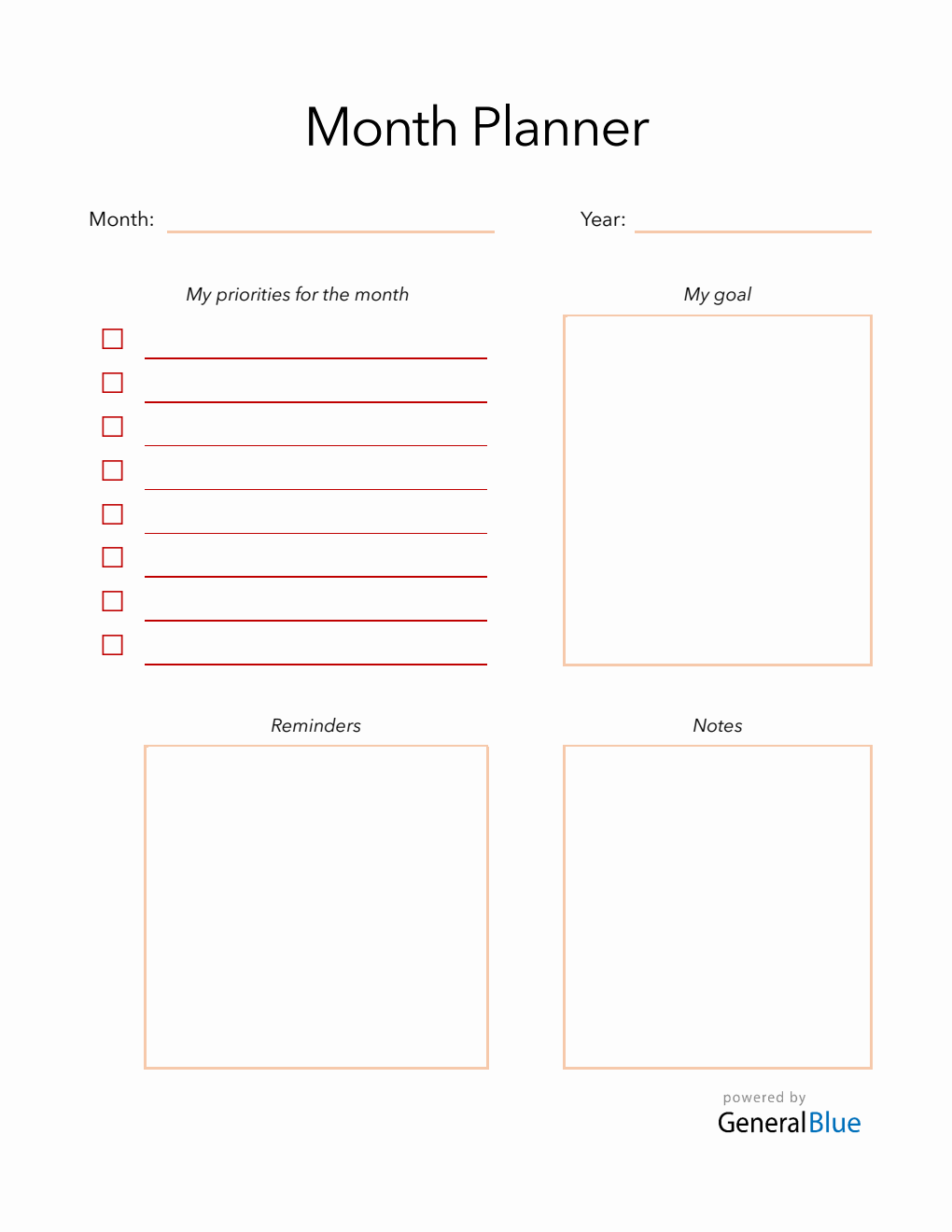 Free Monthly Planner Template Word (Streamlined)