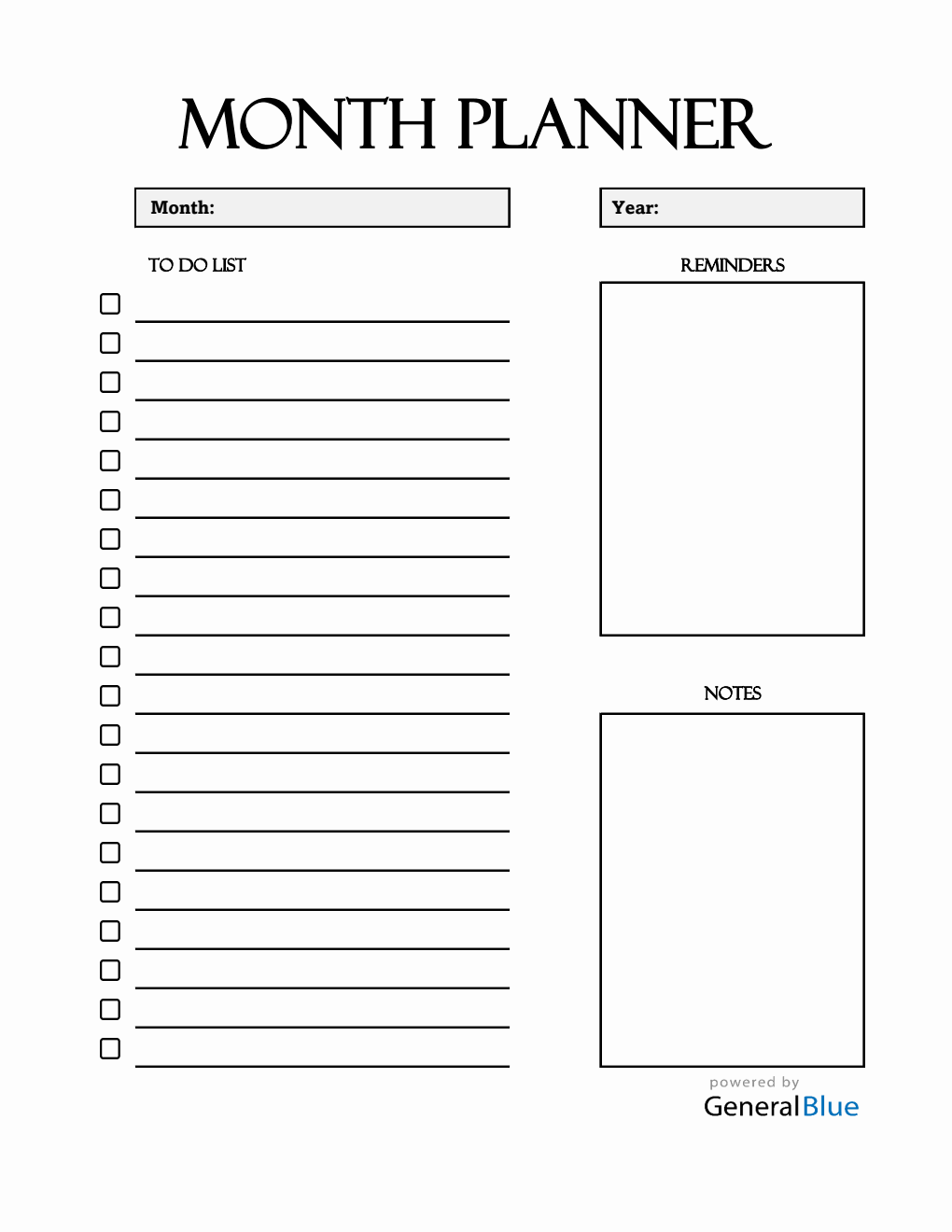 Free  Monthly Planner with To-Do List (Excel)