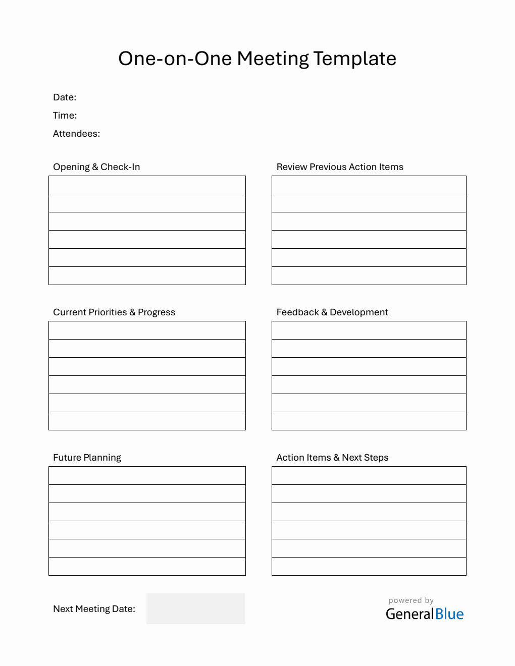 One-on-One Meeting Template PDF (Printable)