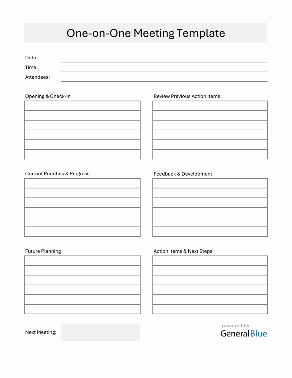 One-on-One Meeting Template Excel (Printable)