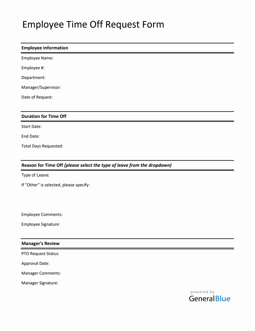 Free Plain Paid Time Off Request Form in Excel