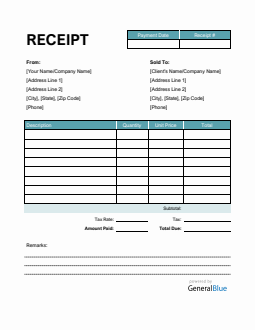 Printable Receipt Template in Word (Basic)