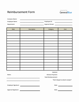 Printable Reimbursement Form in Word (Basic)