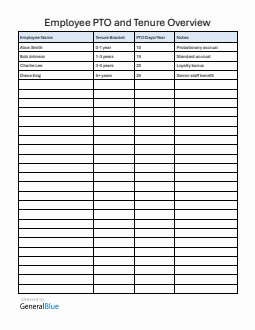  Employee PTO and Tenure Overview Template (Word)