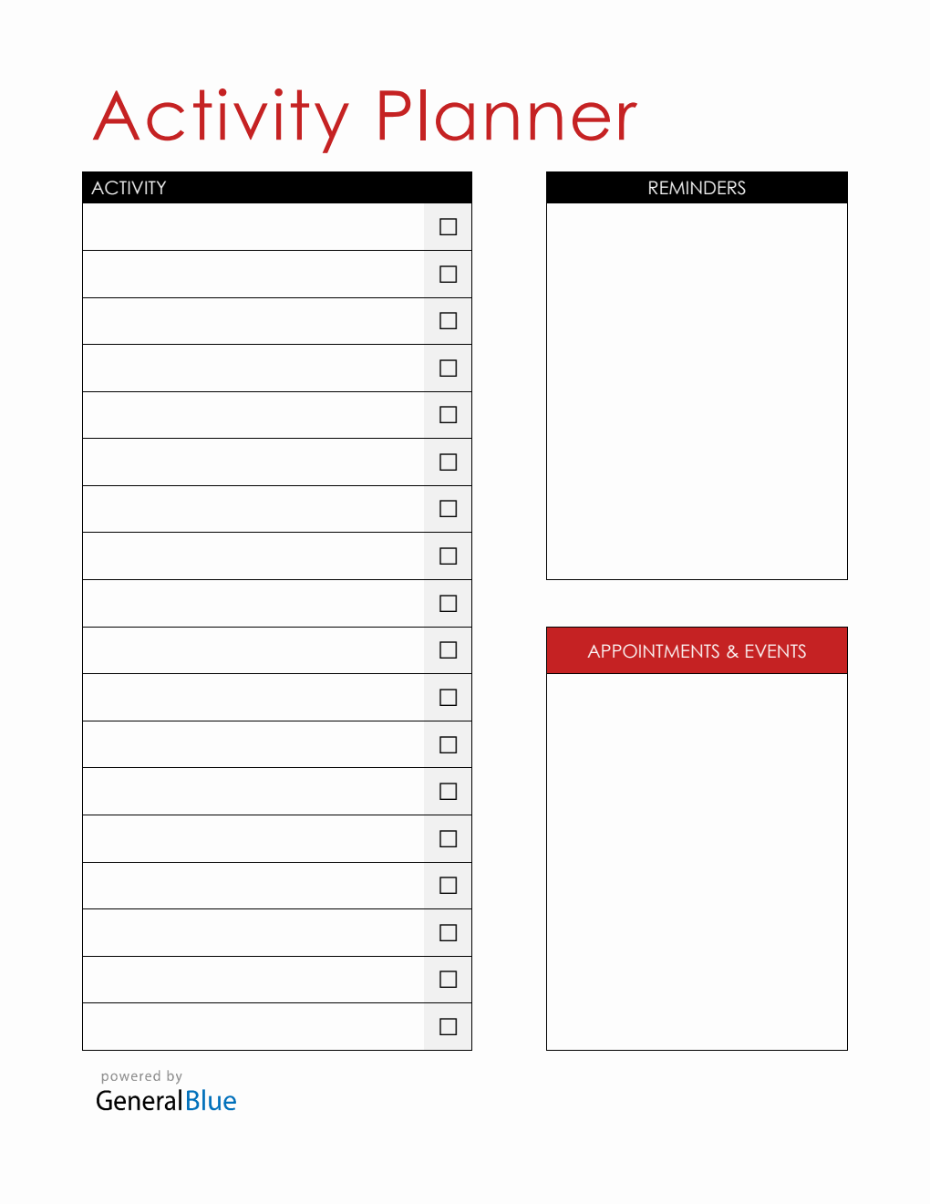 Activity Tracker with Checklist (Editable in Word)