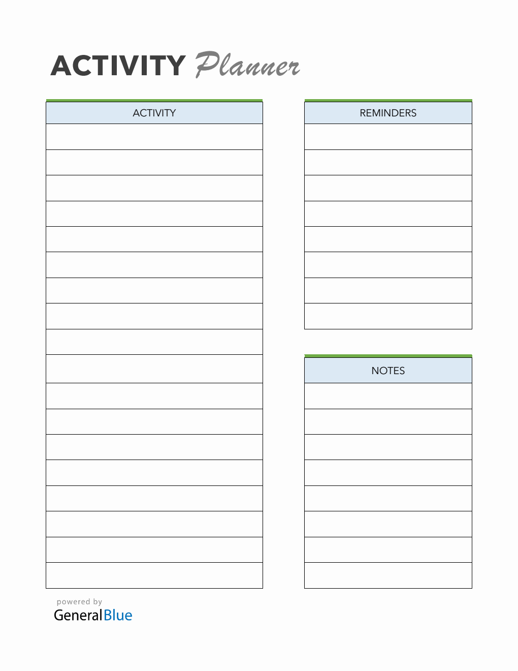 Fillable Task and Activity Planner Template in Word