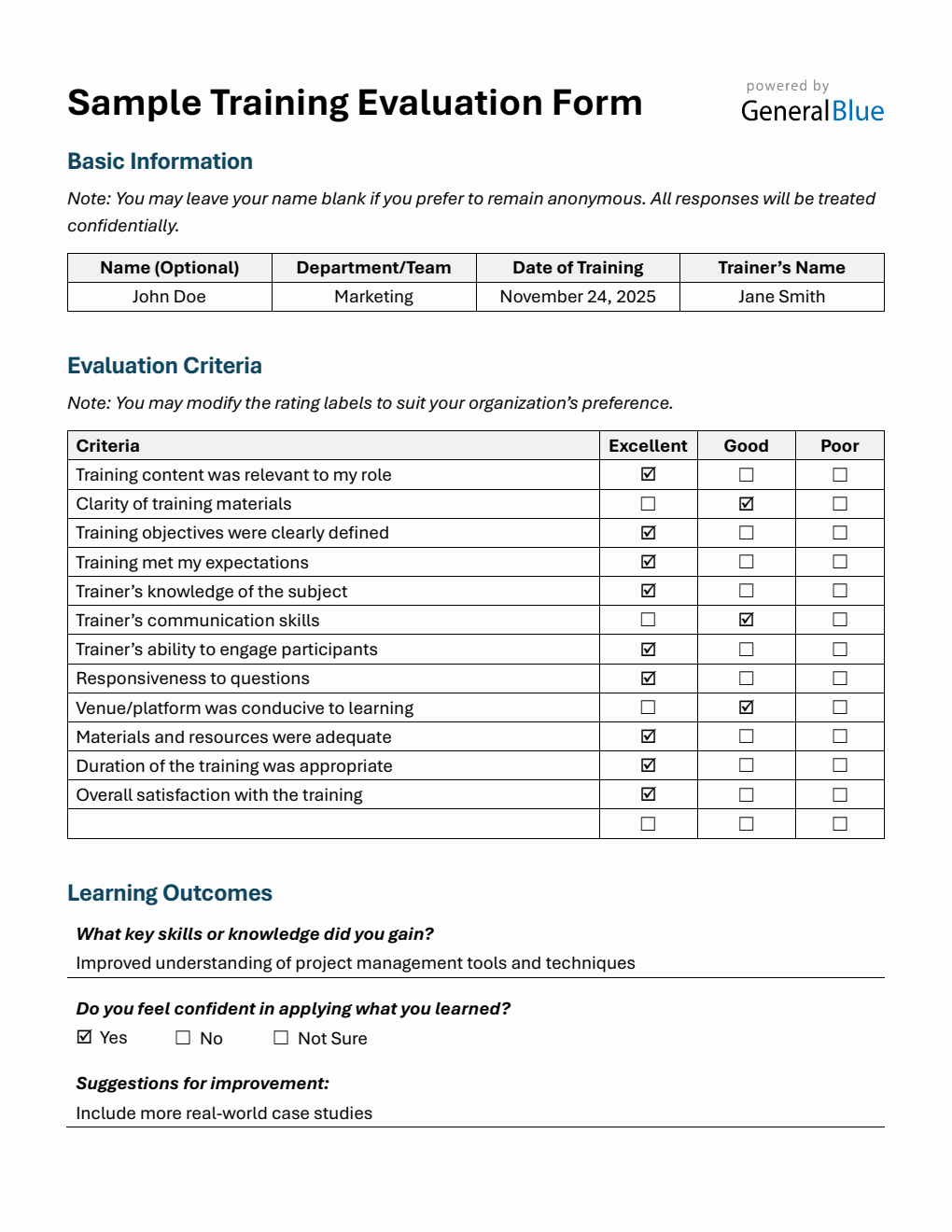  Training Evaluation Form – Free Download in Word