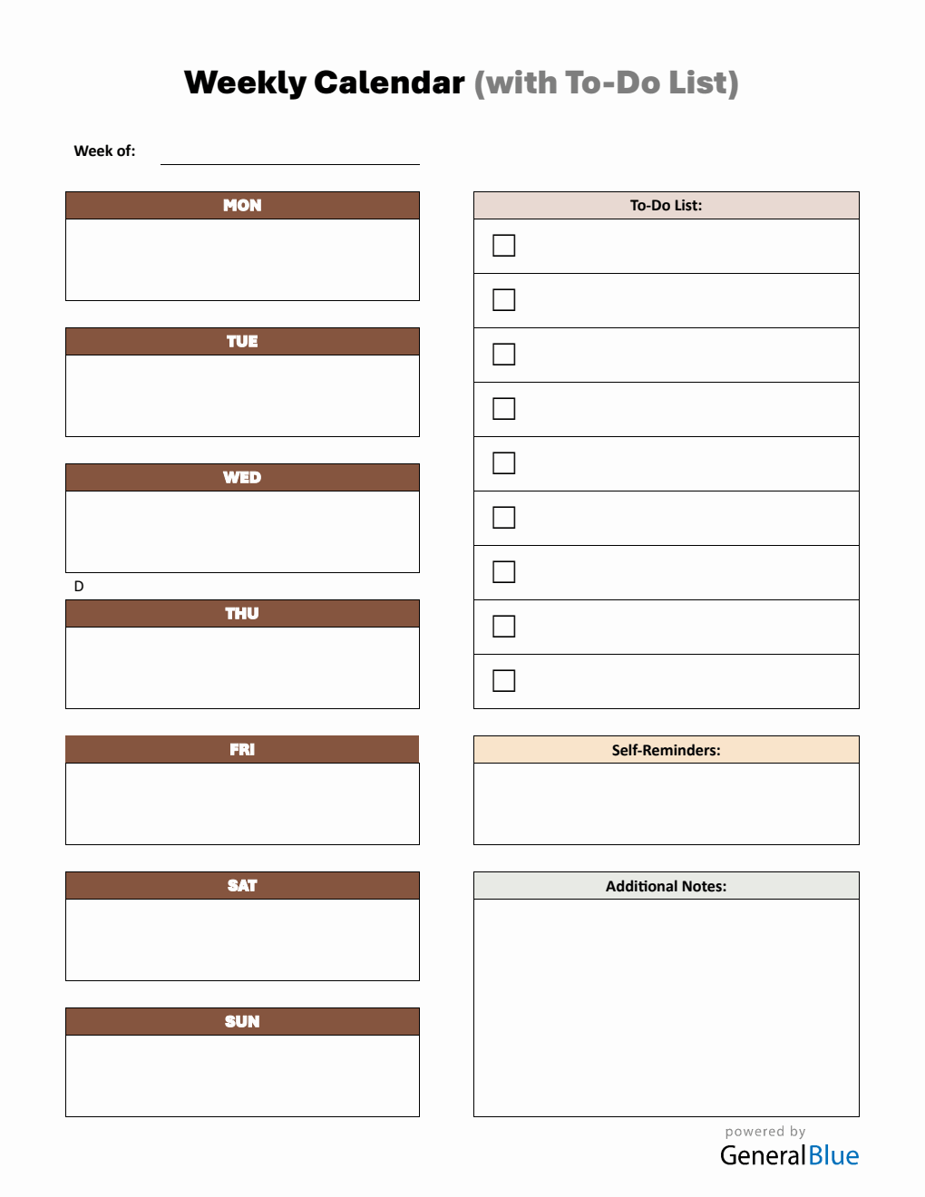 Weekly Calendar with Task List Customizable in Word