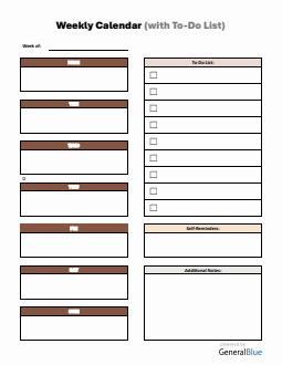 Weekly Calendar with Task List Customizable in Word