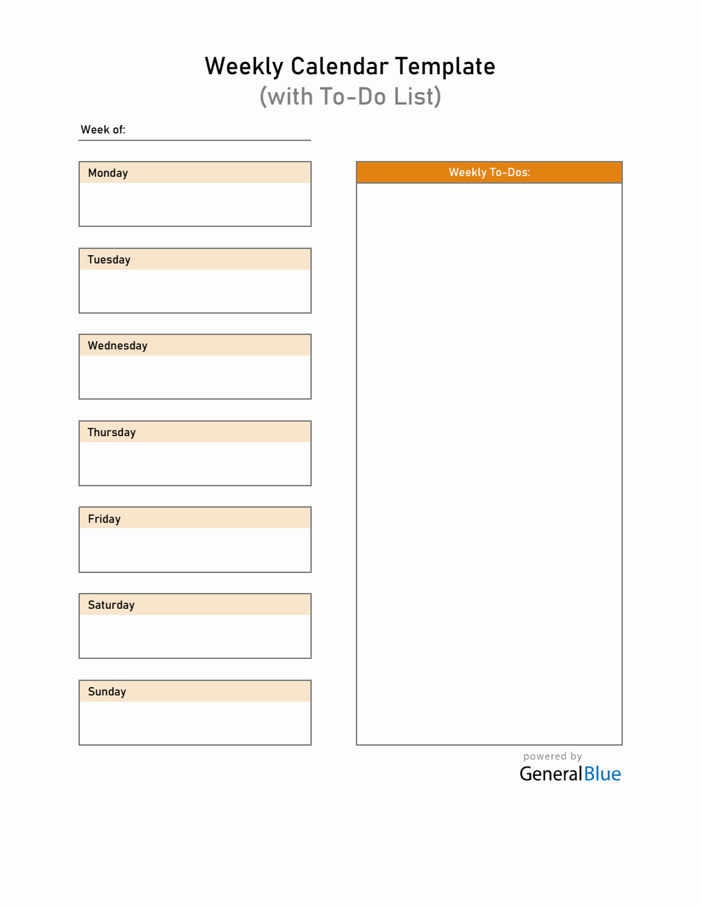 Fillable Weekly Calendar with To-Do List - Free Excel Spreadsheet