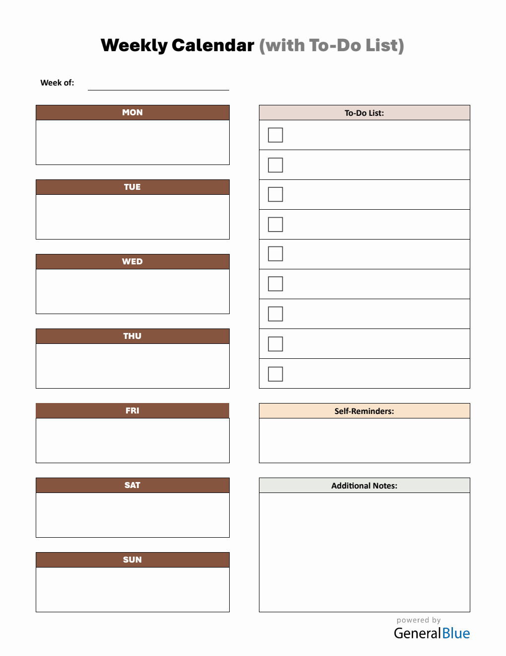 Weekly Calendar with Task List Customizable in PDF