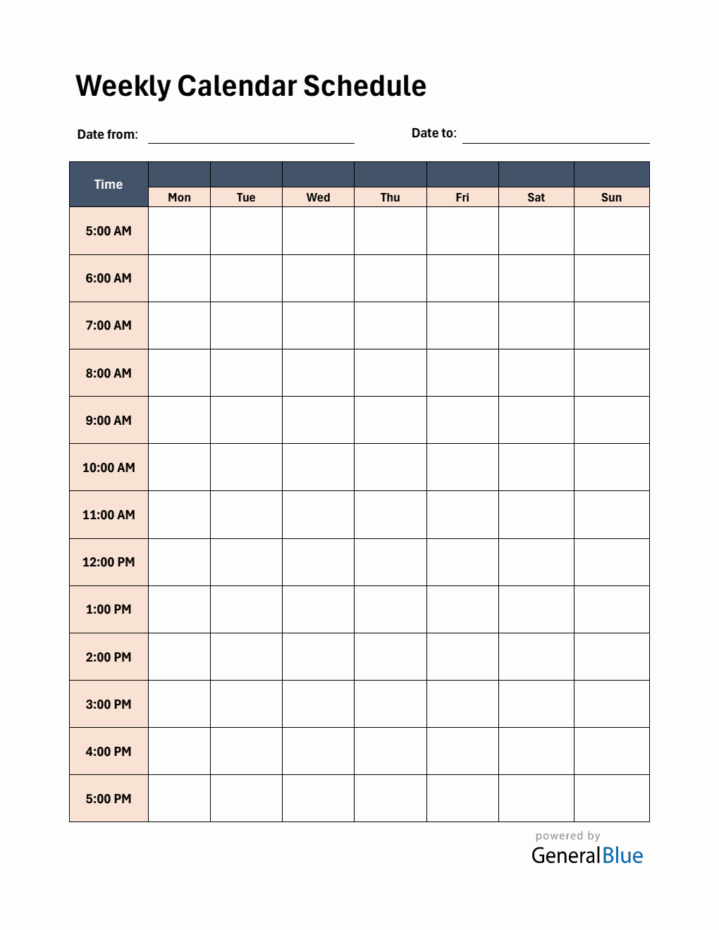 Free Weekly Calendar  in PDF