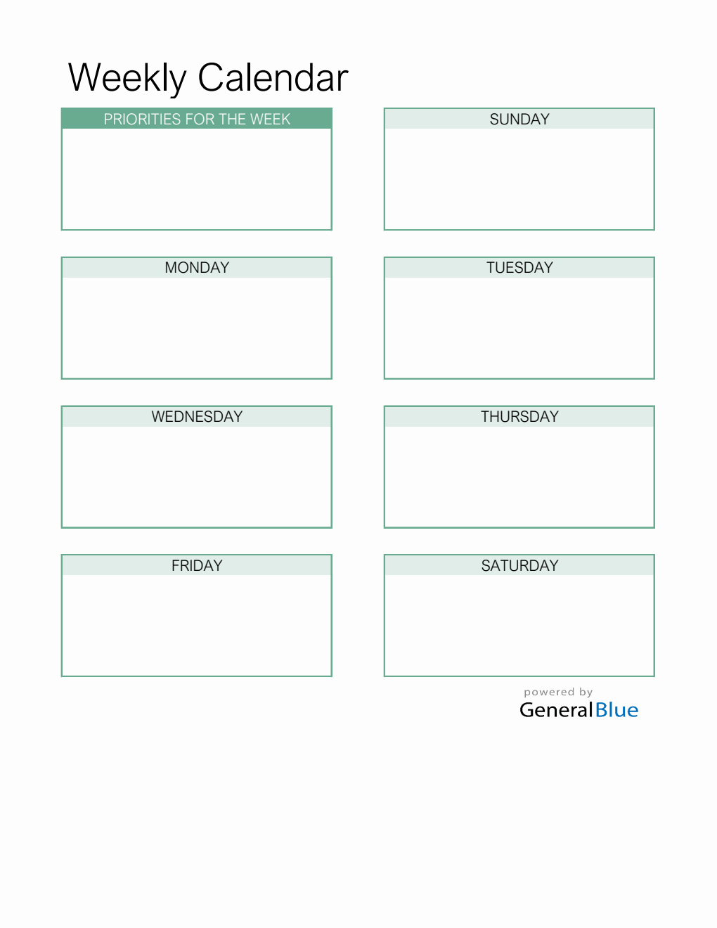 Downloadable Weekly Calendar Excel