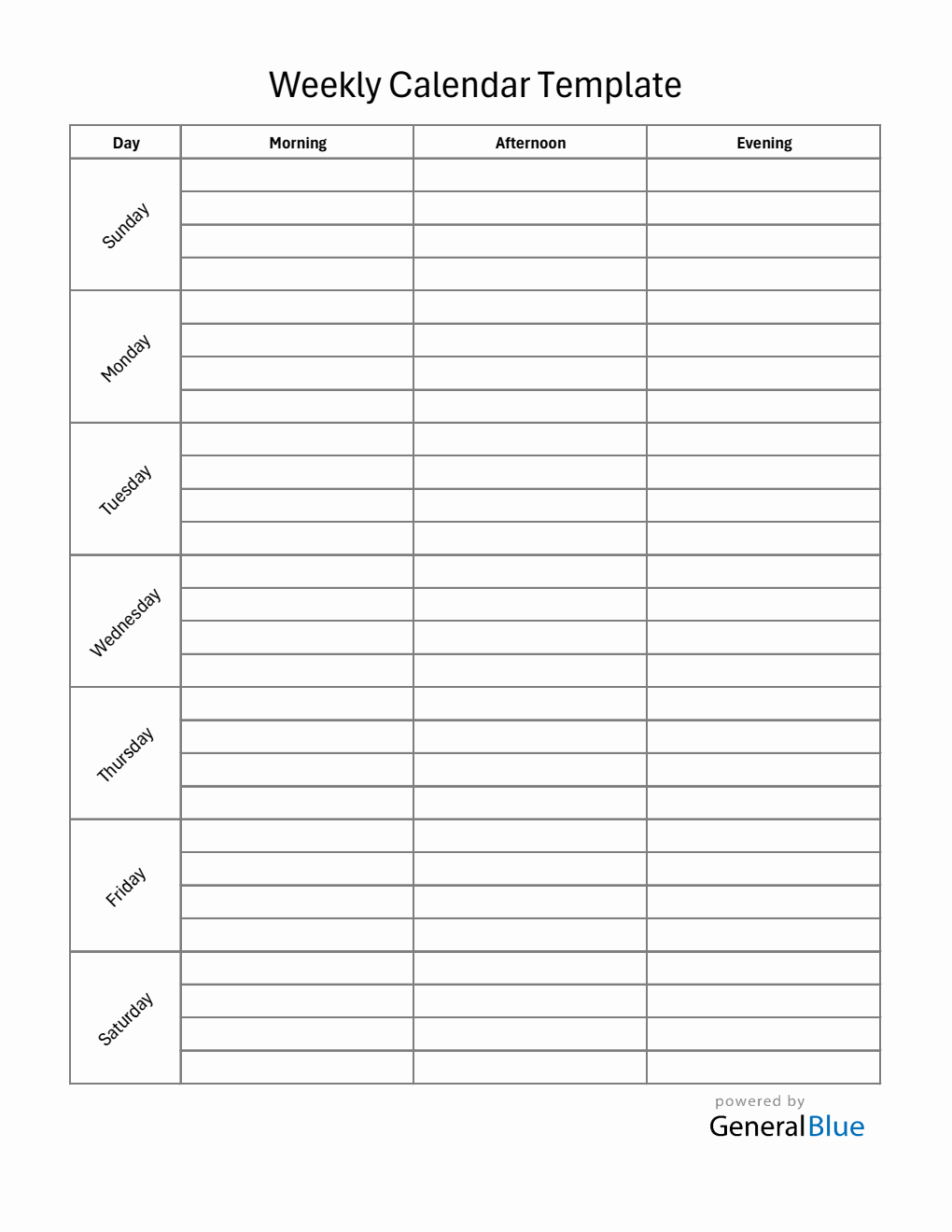 Vertical Weekly Planner in Excel (Printable Layout)