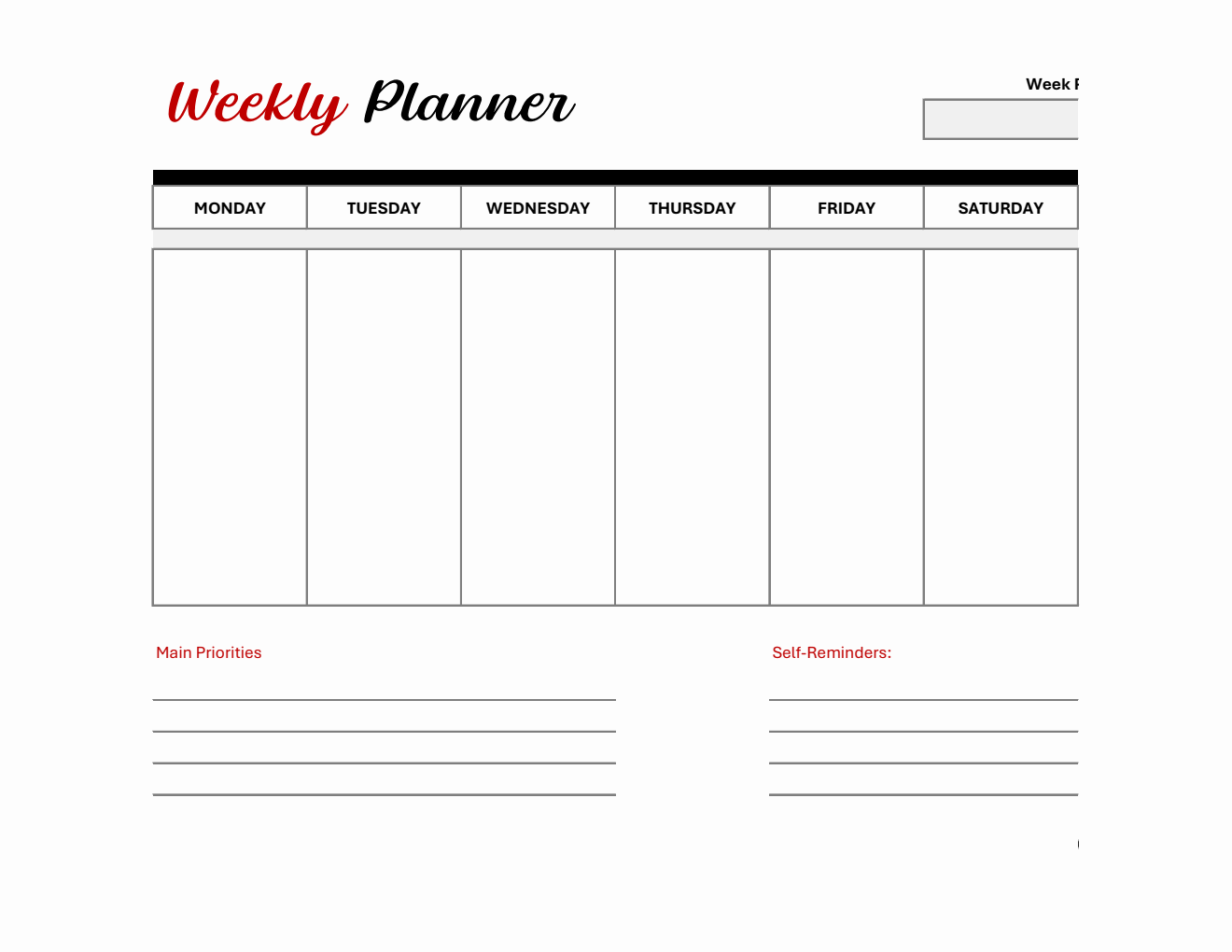 At-A-Glance Weekly  Planner (Excel)
