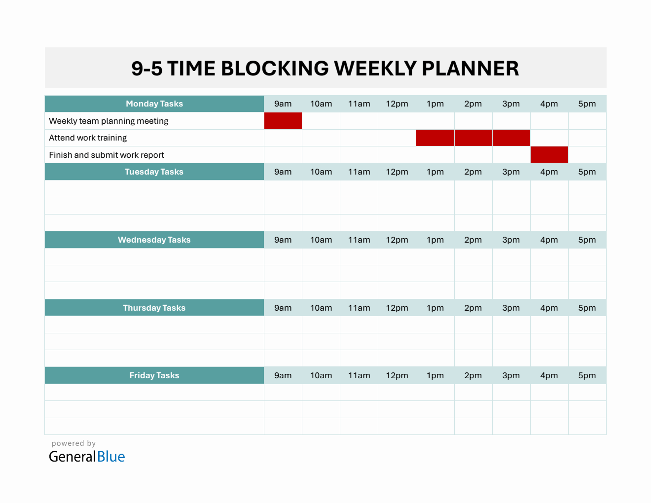 Weekly Hourly Planner in Microsoft Word (with 9Am To 5Pm Time Slots)