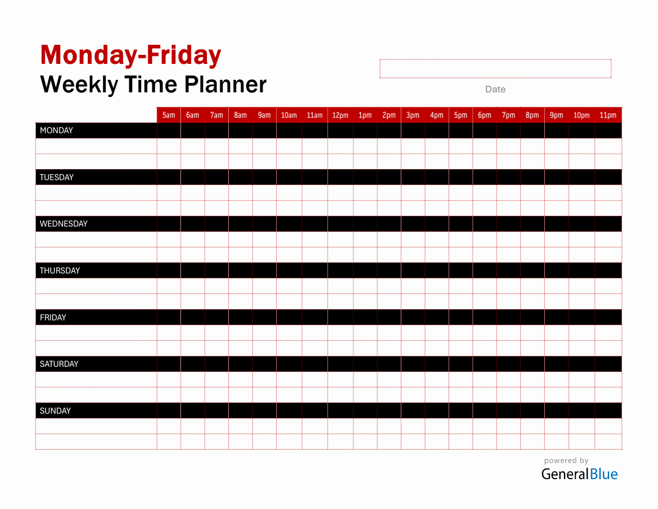 Weekly Schedule Template Word (Sunday To Saturday)