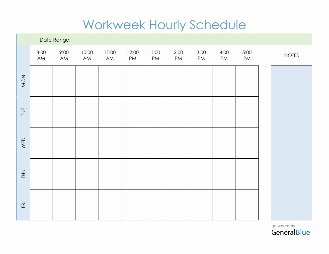 Monday-Friday Weekly Planner in Microsoft Word (8 To 5 With Notes Schedule)