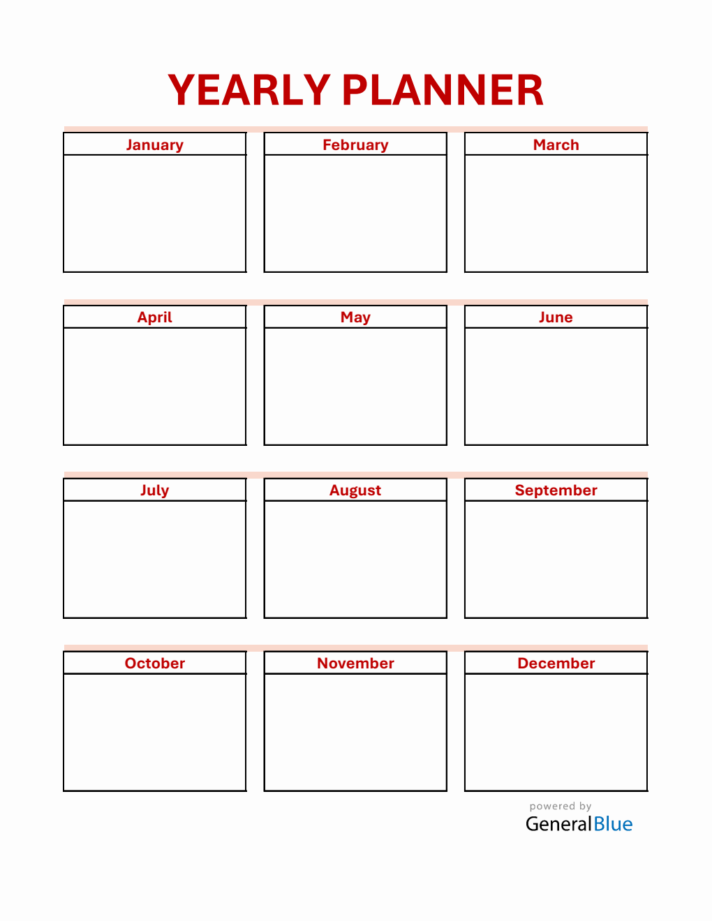 Yearly Planner - Free Simple Excel Template